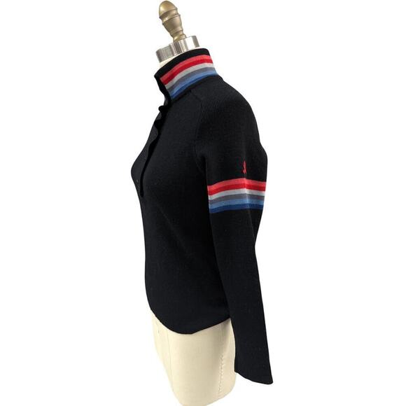 VTG 60s 70s Demetre Ski Sweater Pure Wool Mens M Stripes Collar Arm bands - Picture 1 of 8